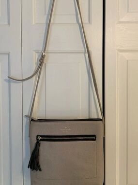 kate spade Taupe Pebbled Leather Shoulder Bag Gold Hardware tassel